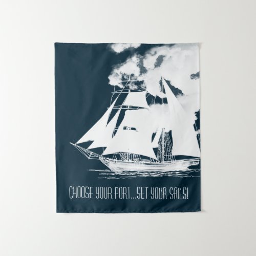 Tall Ship  Clouds Nautical Tapestry
