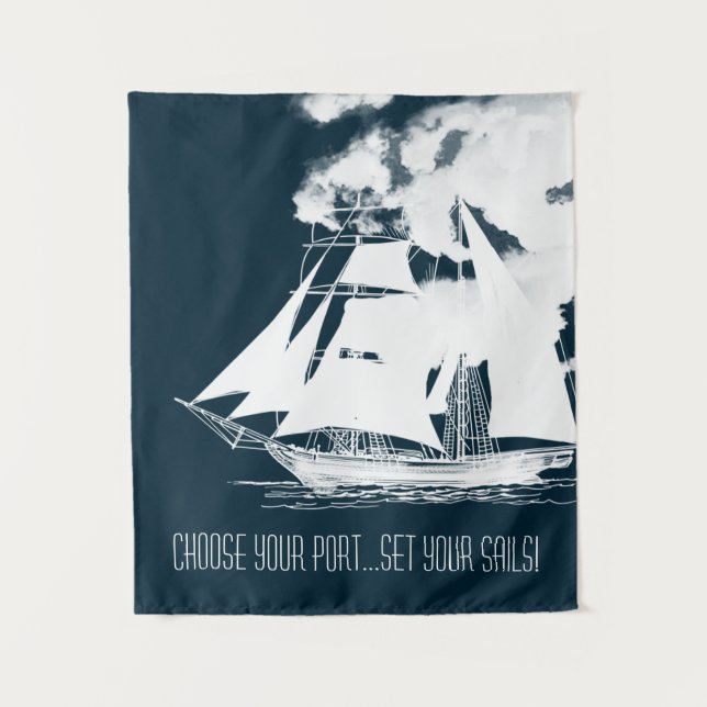 Tall Ship & Clouds Nautical Tapestry (Front)