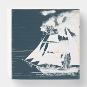 Tall Ship & Clouds Nautical Wooden Box Sign