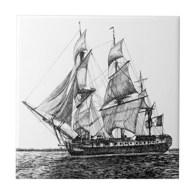 Tall Ship Hermione Ceramic Photo Tile (Front)