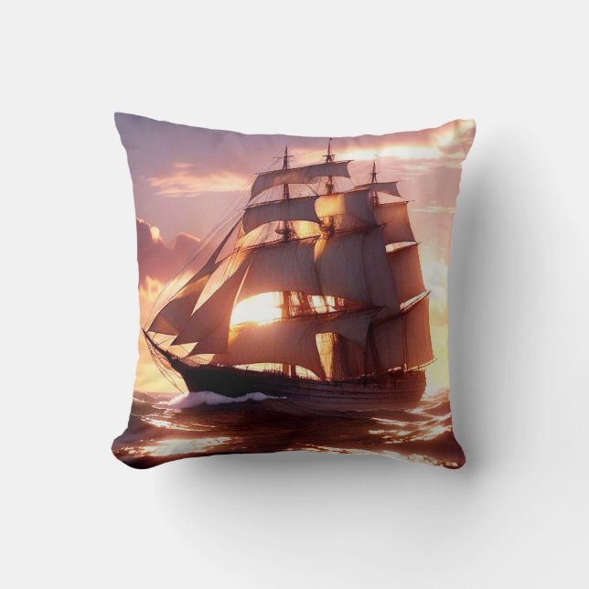 Tall ship in full sail throw pillow (Front)