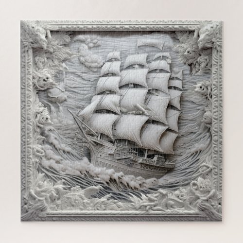 Tall Ship in Rough Waters Jigsaw Puzzle