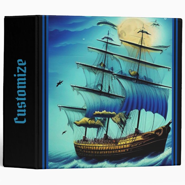 Tall Ship Nautical  3 Ring Binder (Front/Spine)
