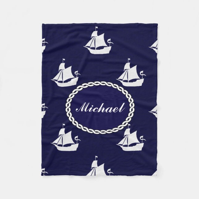 Tall Ship Nautical Personalized Fleece Blanket (Front)