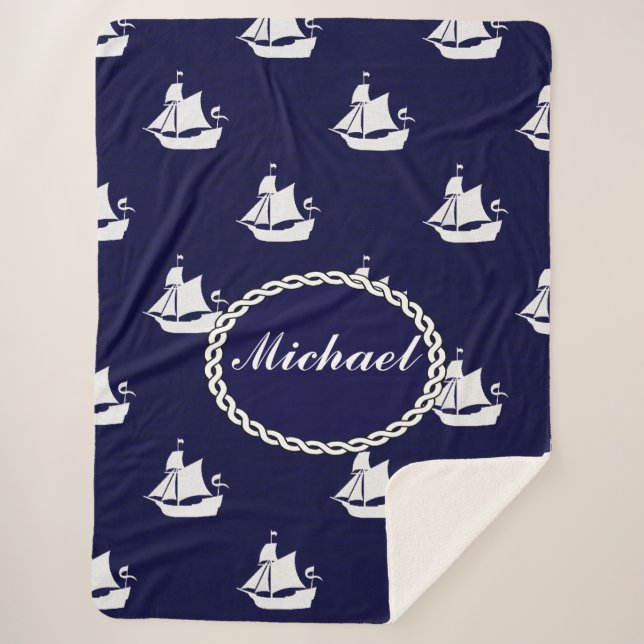 Tall Ship Nautical Personalized Sherpa Blanket (Front)
