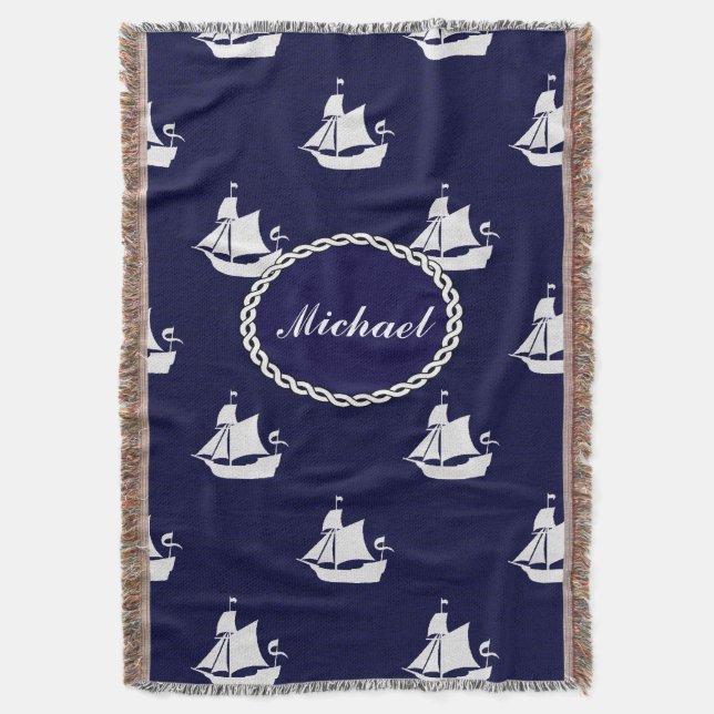 Tall Ship Nautical Personalized Throw Blanket (Front Vertical)