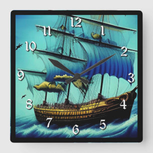 Tall Ship Nautical Square Wall Clock