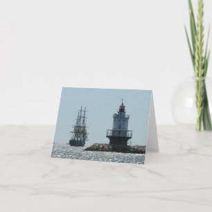 Tall ship sailing by Spring Point Light Note Card