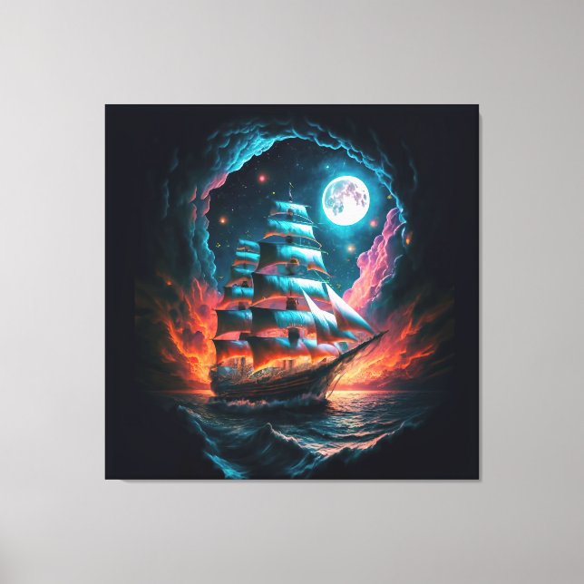 TALL SHIP SAILING IN DARK NIGHT DREAM ODYSSEY CANVAS PRINT (Front)