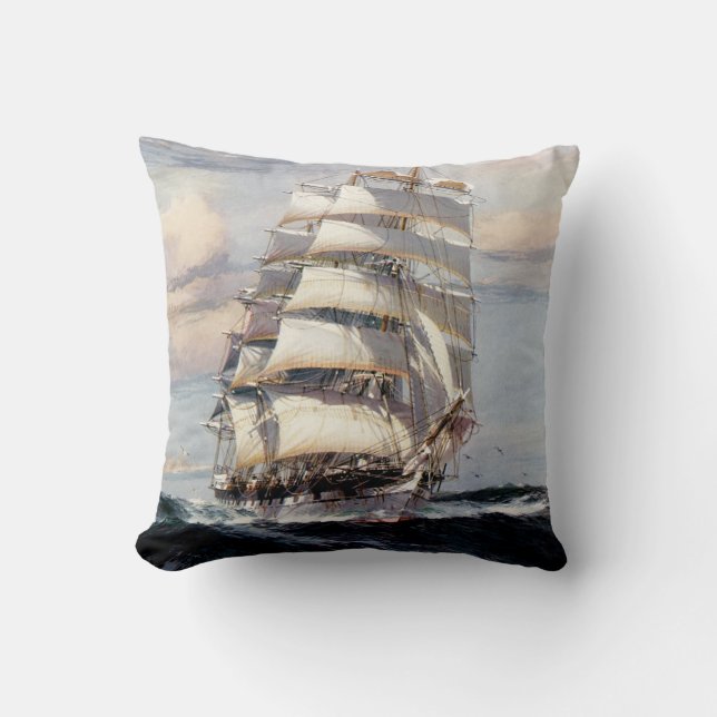 Tall Ship Thessalus Throw Pillow (Front)