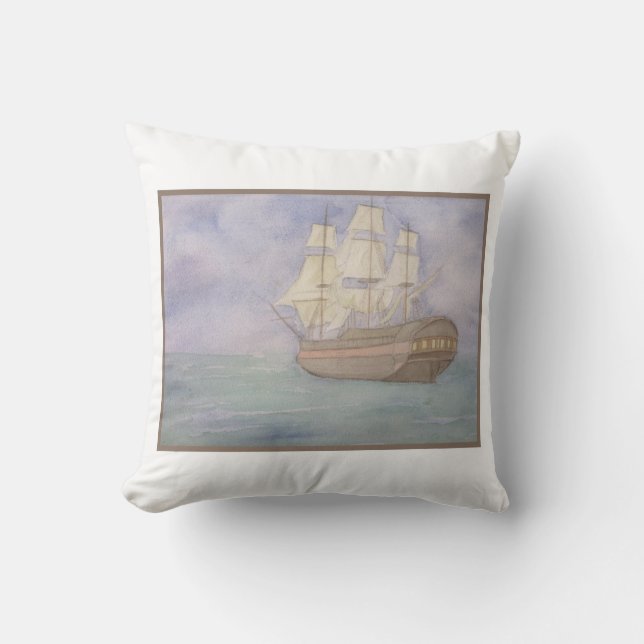 Tall Ship Watercolor Throw Pillow (Front)