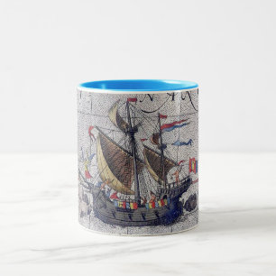 Tall Ship World Map of the Pacific Two-Tone Coffee Mug