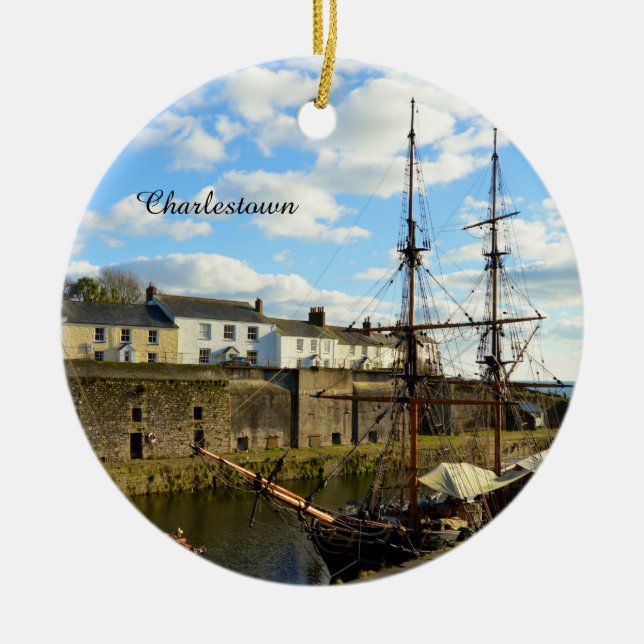 Tall Ships Charlestown Harbour Cornwall England Ceramic Ornament (Front)