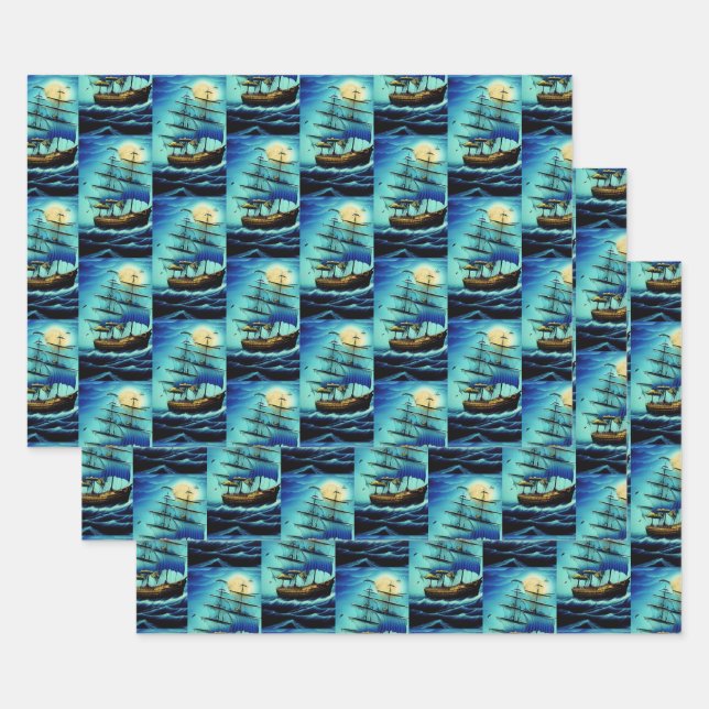 Tall Ships Nautical  Wrapping Paper Sheets (Set)