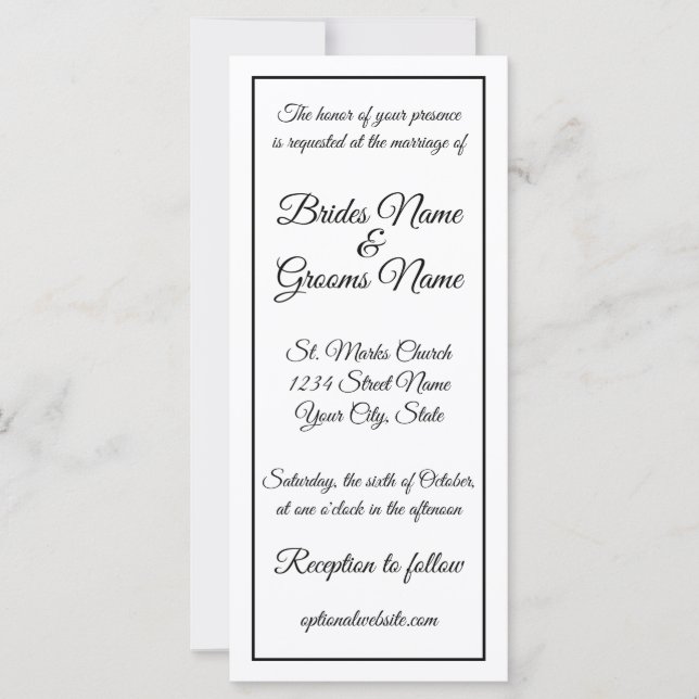 Tall Skinny Calligraphy Wedding Invitation (Front)