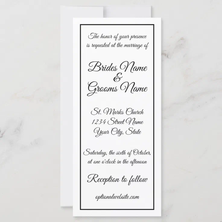 Tall Skinny Calligraphy Wedding Invitation 