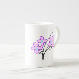 Tall Slim Bone China Delicate Pink Bouquet Tea Mug