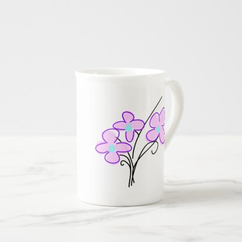 Tall Slim Bone China Delicate Pink Bouquet Tea Mug