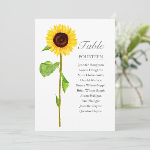 Tall Sunflower Single Wedding Table Seating Chart Invitation