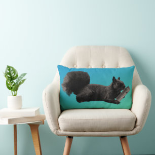 Tall Tales Blue Green Squirrel Lumbar Pillow
