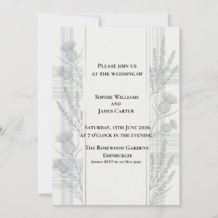 Tall Thistle Lavender Line Art Scottish Wedding Invitation