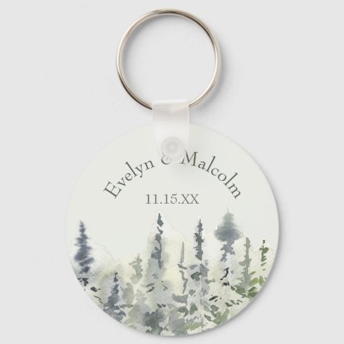 Tall Timber Watercolor Evergreen Trees Keychain