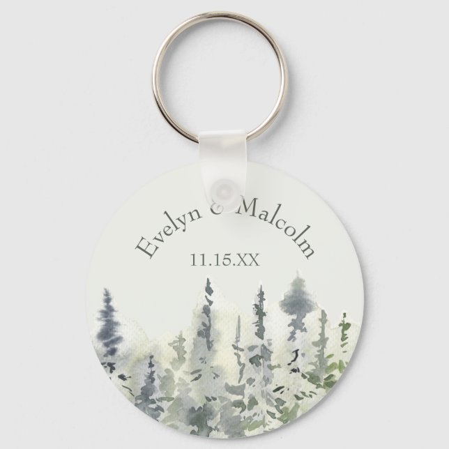 Tall Timber Watercolor Evergreen Trees Keychain (Front)
