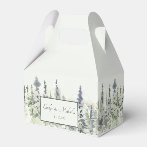 Tall Timber Watercolor Evergreen Trees Wedding Favor Boxes