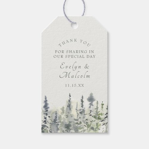 Tall Timber Watercolor Evergreen Trees Wedding Gift Tags