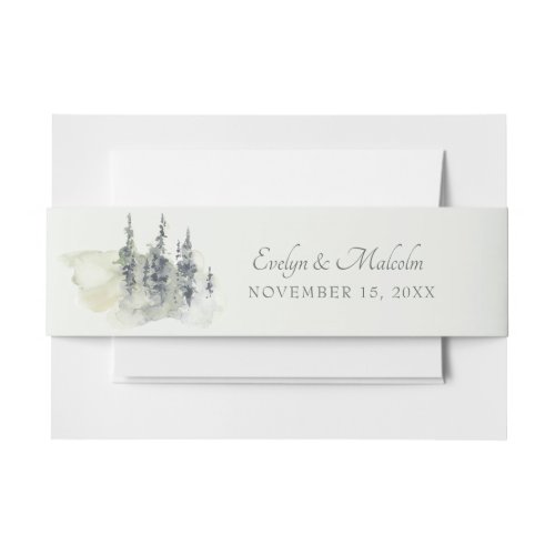 Tall Timber Watercolor Evergreen Trees Wedding Invitation Belly Band