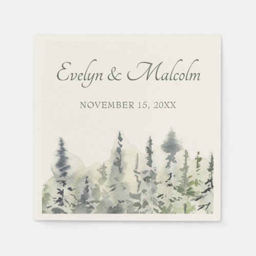 Tall Timber Watercolor Evergreen Trees Wedding Napkins