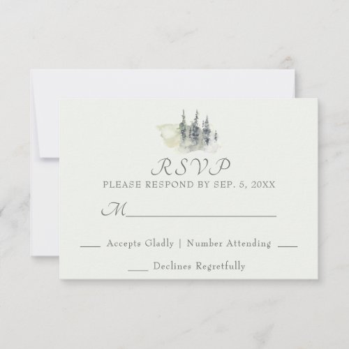 Tall Timber Watercolor Evergreen Trees Wedding RSVP Card