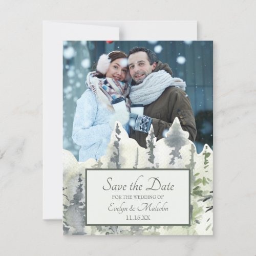 Tall Timber Watercolor Trees Photo Save the Date Invitation