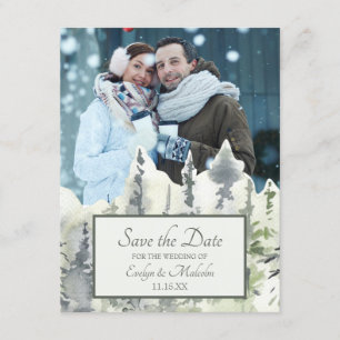 Tall Timber Watercolor Trees Photo Save the Date Invitation