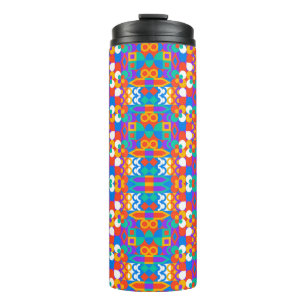 Tall travel mug with a vivid geometric pattern