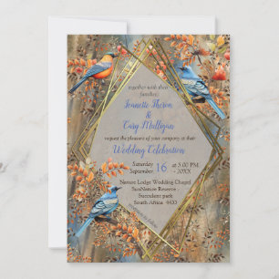 Tall trees, Autumn leaves & Bluebirds. Invitation