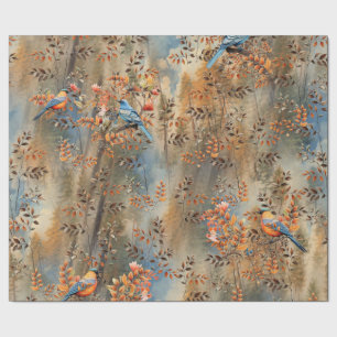 Tall trees, Autumn leaves & Bluebirds. Wrapping Paper