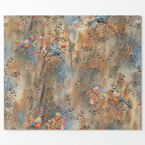 Tall trees Autumn leaves  Bluebirds Wrapping Paper