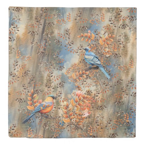 Tall trees the Leaves of Autumn  Blue_Birds Duvet Cover