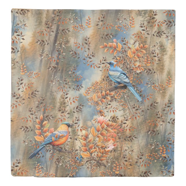 Tall trees, the Leaves of Autumn & Blue-Birds Duvet Cover (Front)