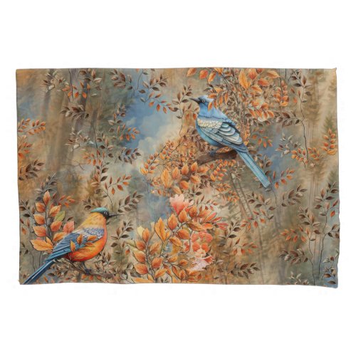 Tall trees the Leaves of Autumn  Blue_Birds Pillow Case