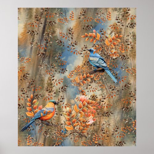 Tall trees the Leaves of Autumn  Blue_Birds Poster