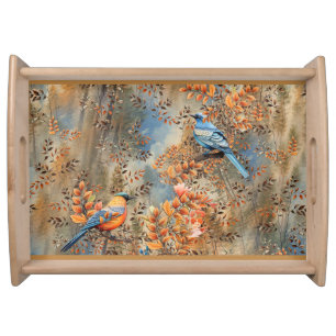 Tall trees, the Leaves of Autumn & Blue-Birds Serving Tray