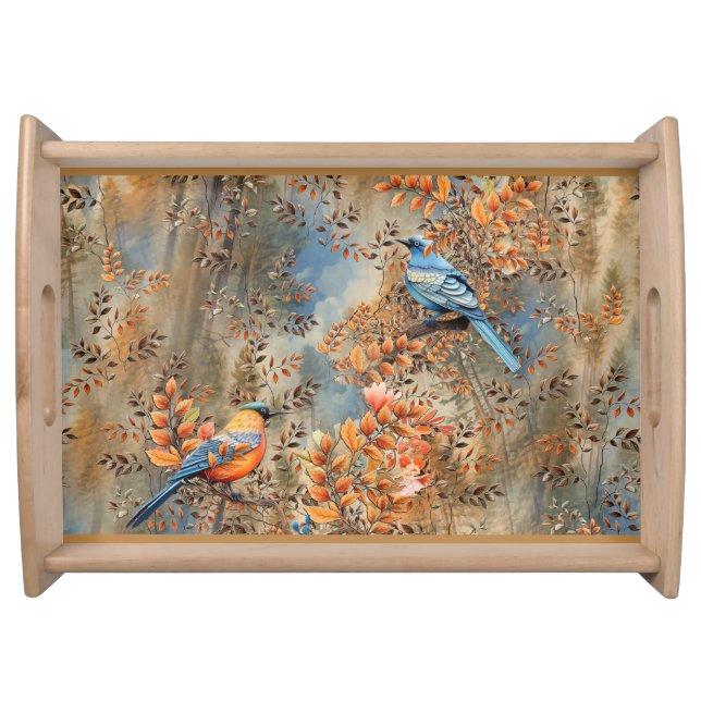 Tall trees, the Leaves of Autumn & Blue-Birds Serving Tray (Front)