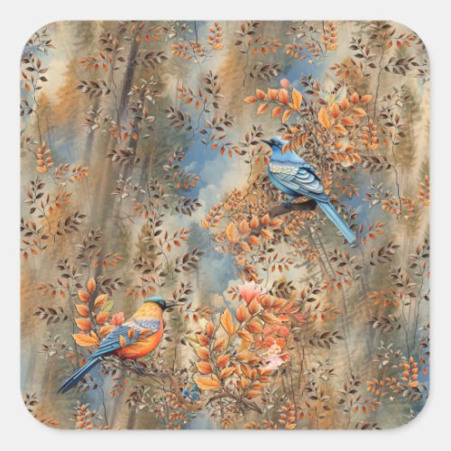 Tall trees the Leaves of Autumn  Blue_Birds Square Sticker