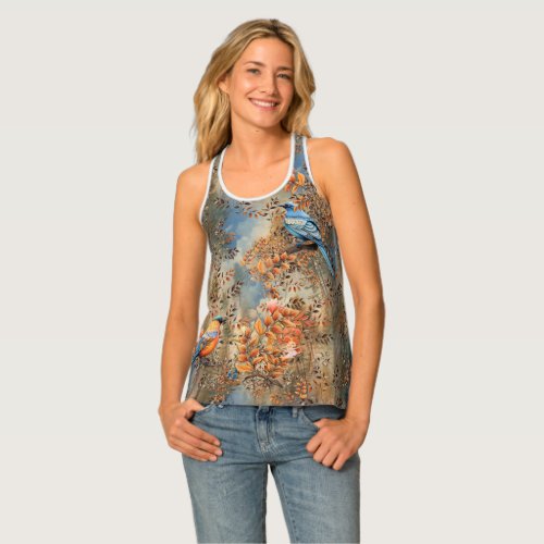 Tall trees the Leaves of Autumn  Blue_Birds Tank Top