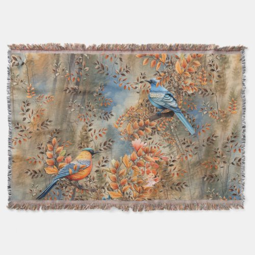 Tall trees the Leaves of Autumn  Blue_Birds Throw Blanket