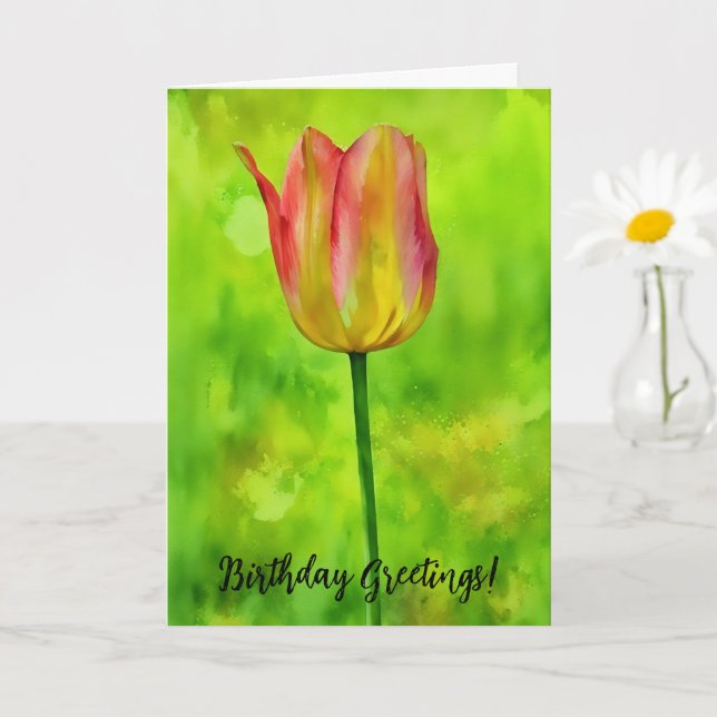 Tall Tulip Flower Art Birthday Card (Small Plant)
