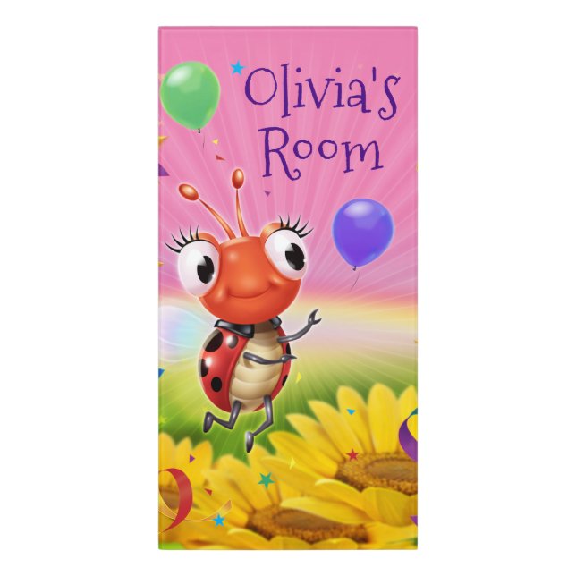 Tall vertical bedroom sign Lil Ladybird picture. (Classic Front Vert)