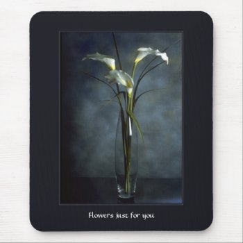 Tall White Calla Lilies In Glass Vase Mouse Pad by BridesToBe at Zazzle